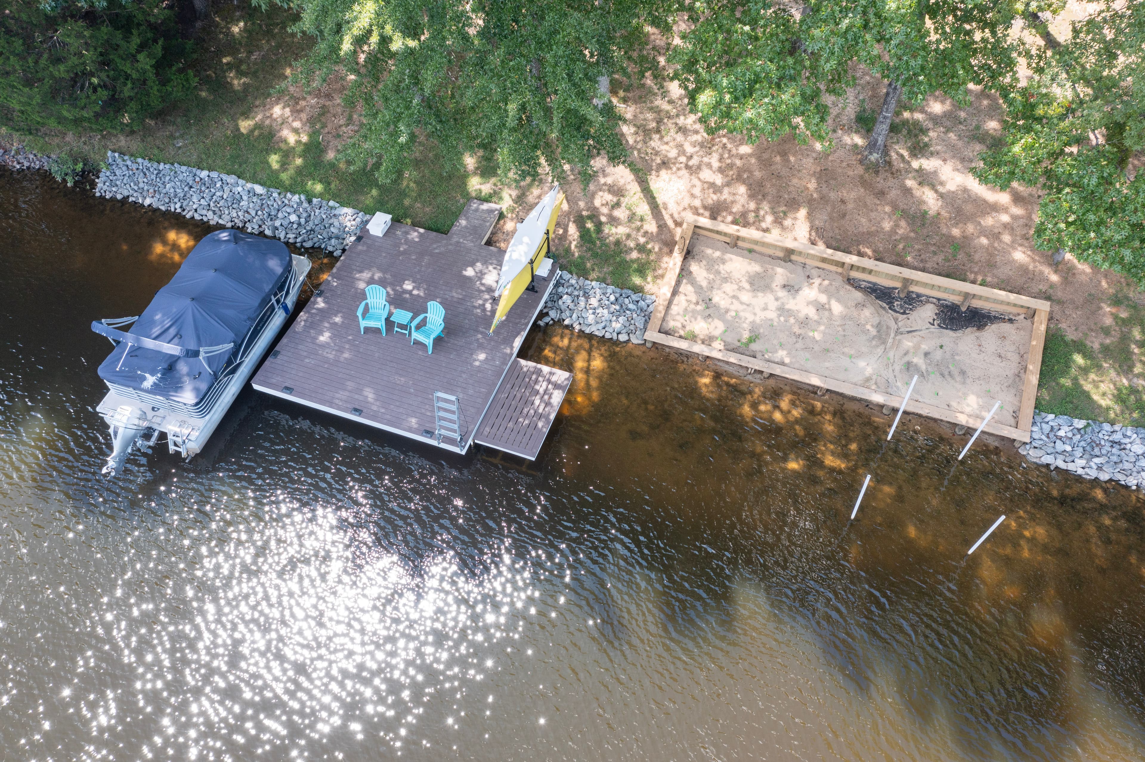 Dock with boat aerial view